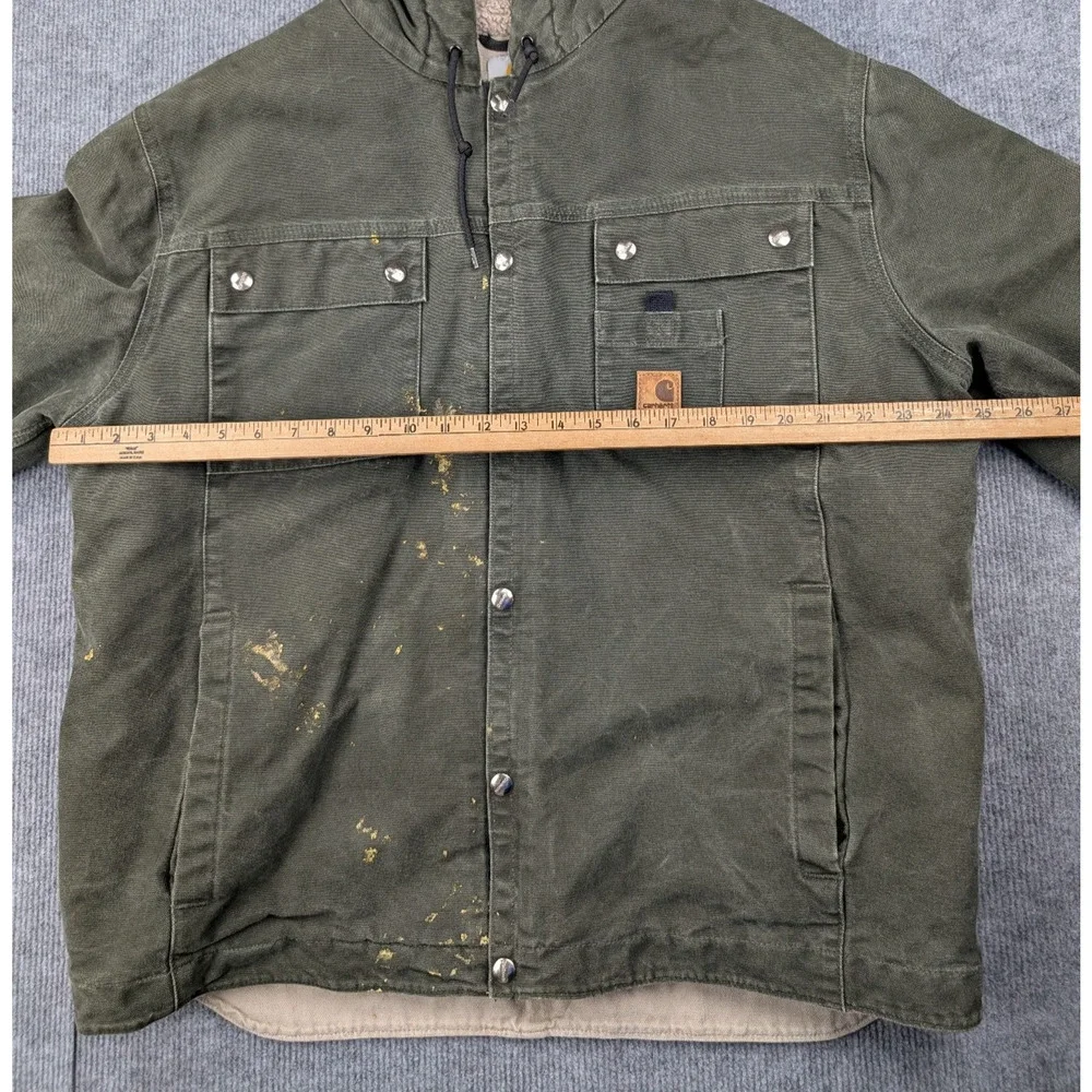 Carhartt Canvas Jacket Mens Large J284 MOD Green Workwear Utility Thrashed Lined